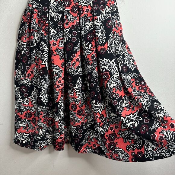 NWT H&M Flare Floral Print Peach Black & White Pleated Midi-Skirt Pockets 2 - Picture 3 of 13